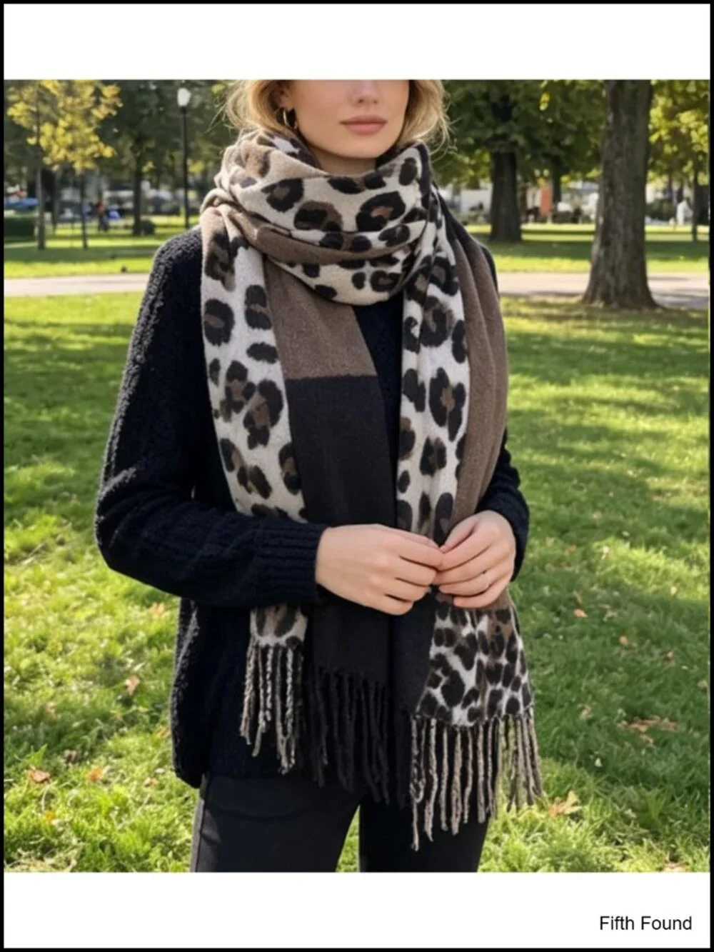 Oversize Leopard Print Tassel Scarf Shawl Wrap for Women Winter Warm